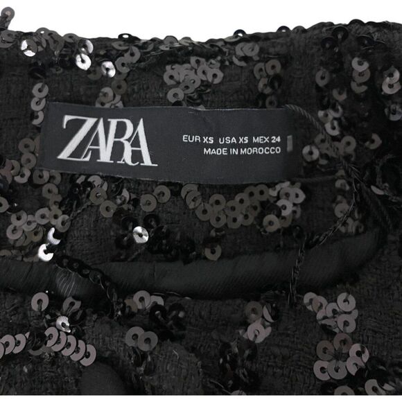 Zara Womens Sequin Jacket Blazer XS Black Fringed Textured Cropped 9659/630 NWOT - Picture 9 of 15